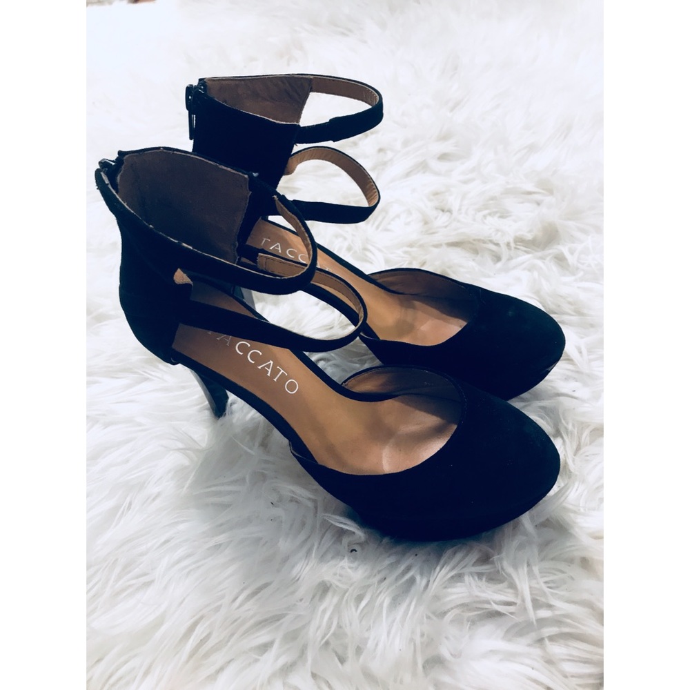 Staccato Black Velvet Platform Heels for Women